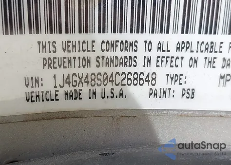 2004 Jeep Grand Cherokee Laredo из США, поврежденный, VIN 1J4GX48S04C268648